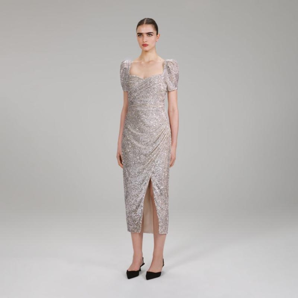 Self-Portrait silver sequin dress sz 6 NWT